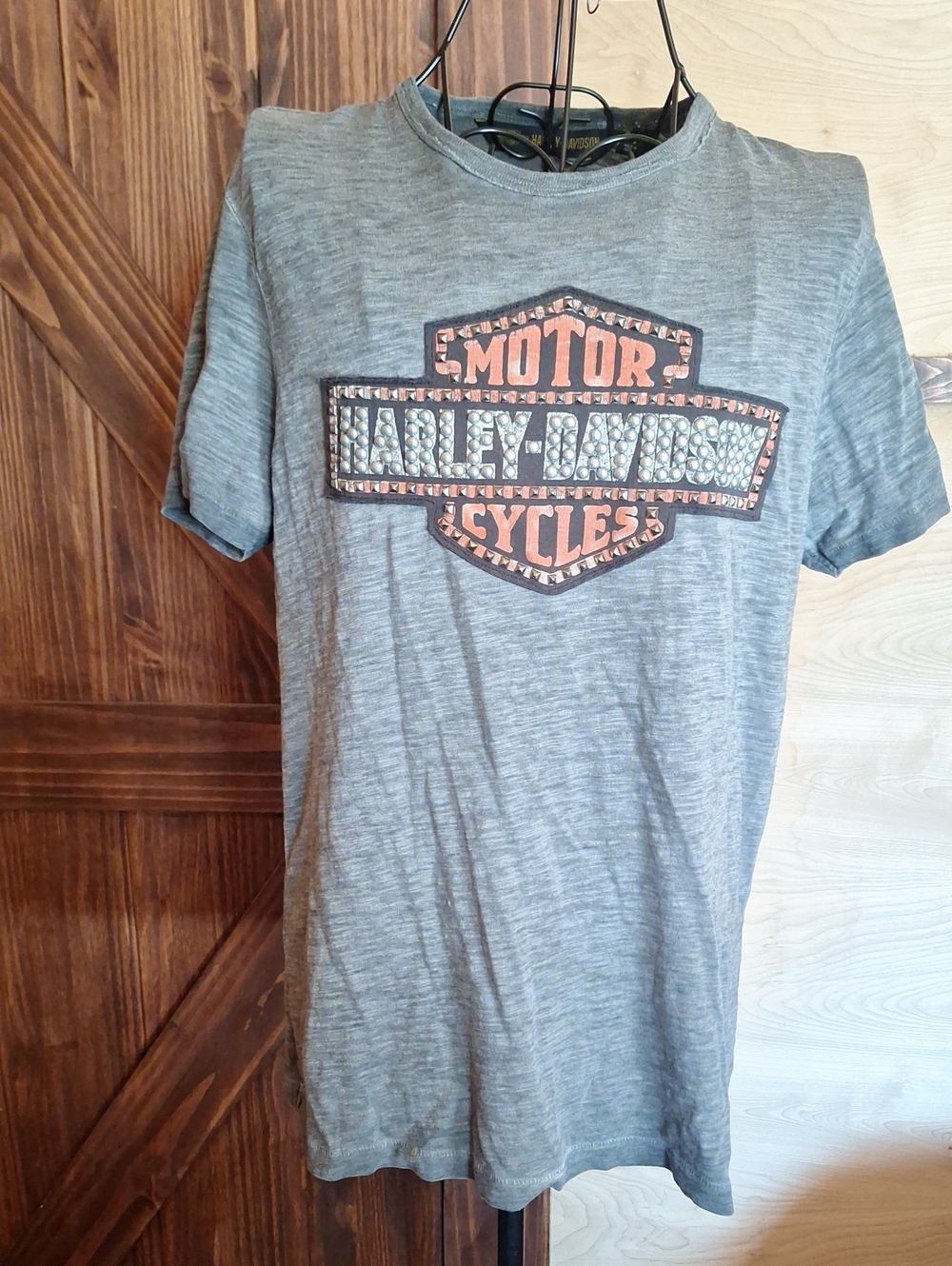 Harley-Davidson Gray Short Sleeve Logo Tee with Orange Accents